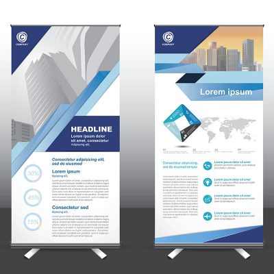 Designed for style applied to the expo. Publicity banners, business model, vertical blue and green tones they use.